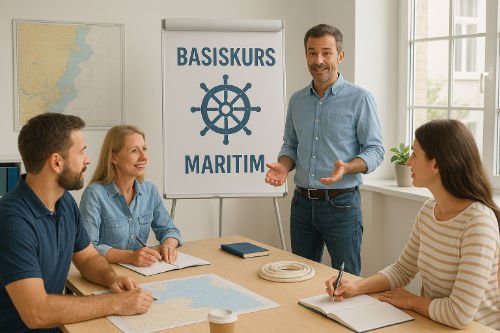 Teilnehmer beim Basiskurs an Bord