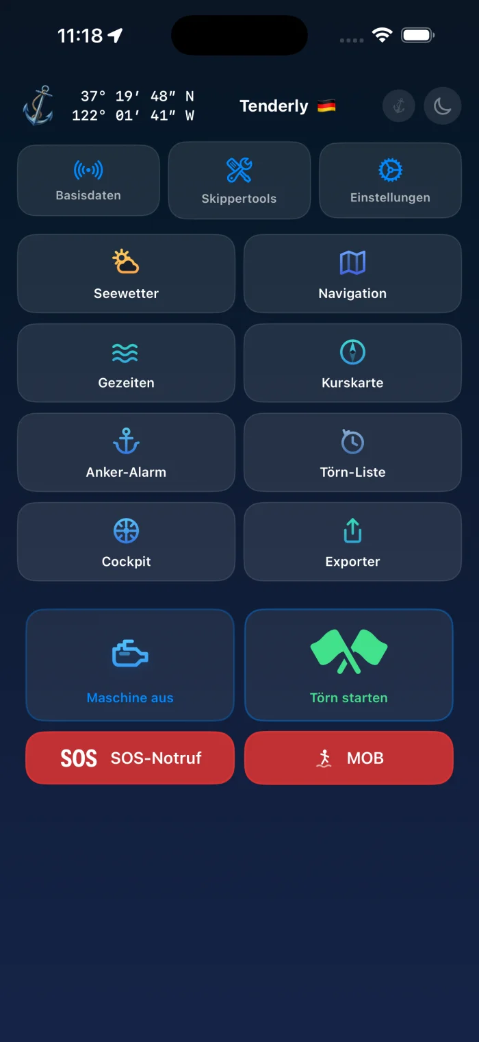 YachtLog Dashboard – Yacht, GPS-Position, alle Funktionen auf einen Blick