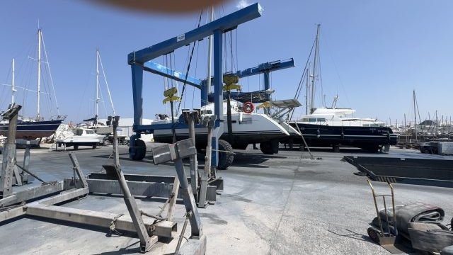 Yacht at a shipyard